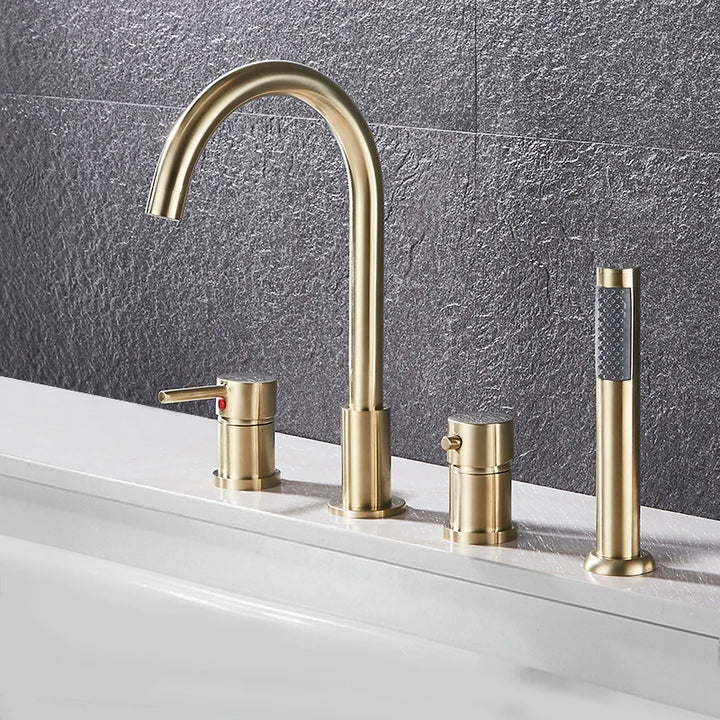 Romano- Deck Mounted 4 holes Roman Bathtub Faucet Set with Handheld Shower Tub Faucet Hot and Cold Water Mixer