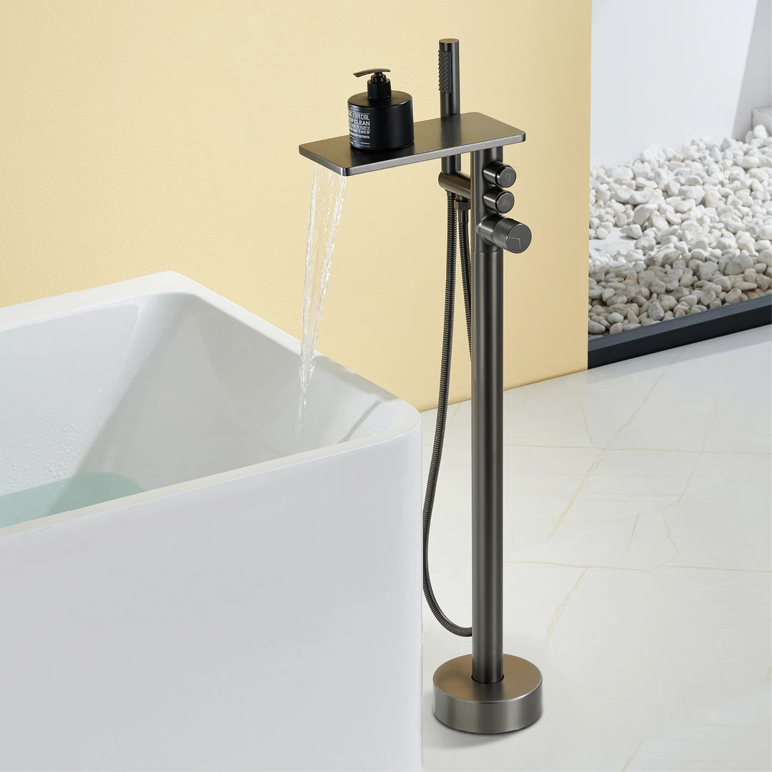 Andromeda-Gunmetal Bathtub Faucet 2 Function Hot Cold Mixer Tap Floor Mount Bathroom Tub Shower Modern Home Bath Tap