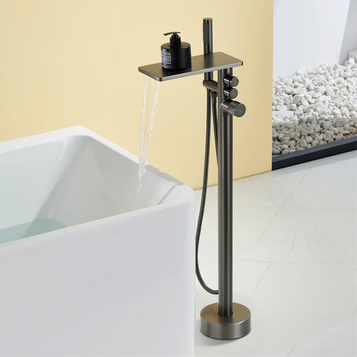 Andromeda-Gunmetal Bathtub Faucet 2 Function Hot Cold Mixer Tap Floor Mount Bathroom Tub Shower Modern Home Bath Tap