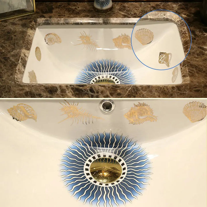 Victorian Artistic Ocean Breeze Rectangular Undercounter Wash Basin Mediterranean Styles Ceramic Drop-in Bathroom Sink