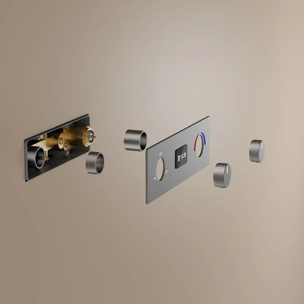 Round Thermostatic Bathroom Shower Faucet In Wall Black  Bath and Shower Faucet Set  Thermostatic Mixer Bath and Rainfall Shower