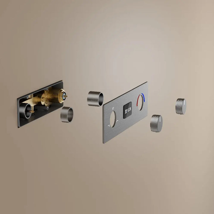 Round Thermostatic Bathroom Shower Faucet In Wall Black  Bath and Shower Faucet Set  Thermostatic Mixer Bath and Rainfall Shower