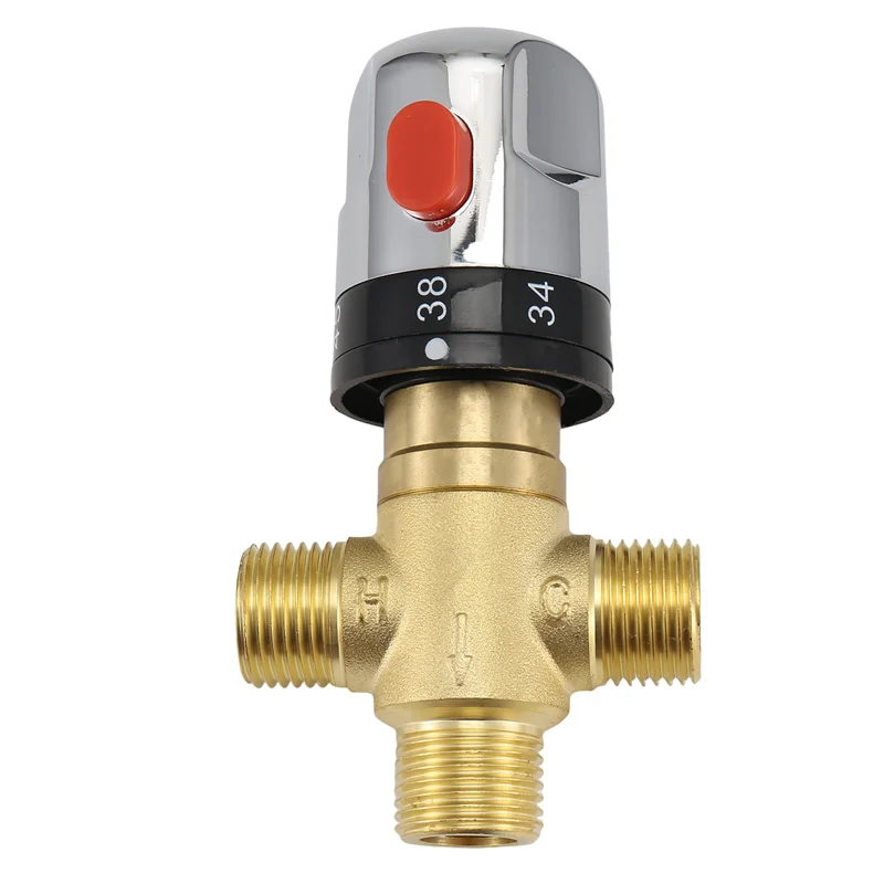 AT44-Thermostatic Mixing Valve Solid Brass G1/2 For Shower System Water Temperature Control Pipe Basin Thermostat Control