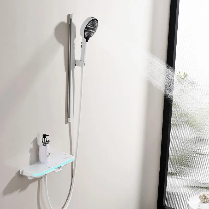 White exposed digital thermostatic shower with slide bar