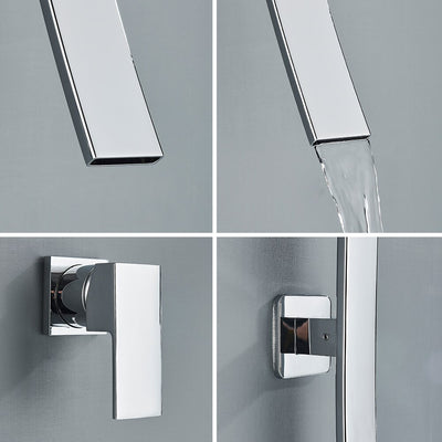 Rozin Wall Mounted 70cm Spout Waterfall Basin Faucet Single Handle Chrome Bathroom Mixer Tap Concealed Basin Sink Torneira
