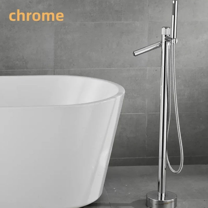Browning - Brushed Gold Floor Stand Bathtub Faucet Brush Gold Bathtub Stand Tap Shower Mixer Brass Shower Gold  Floor Bathtub Stand Faucet