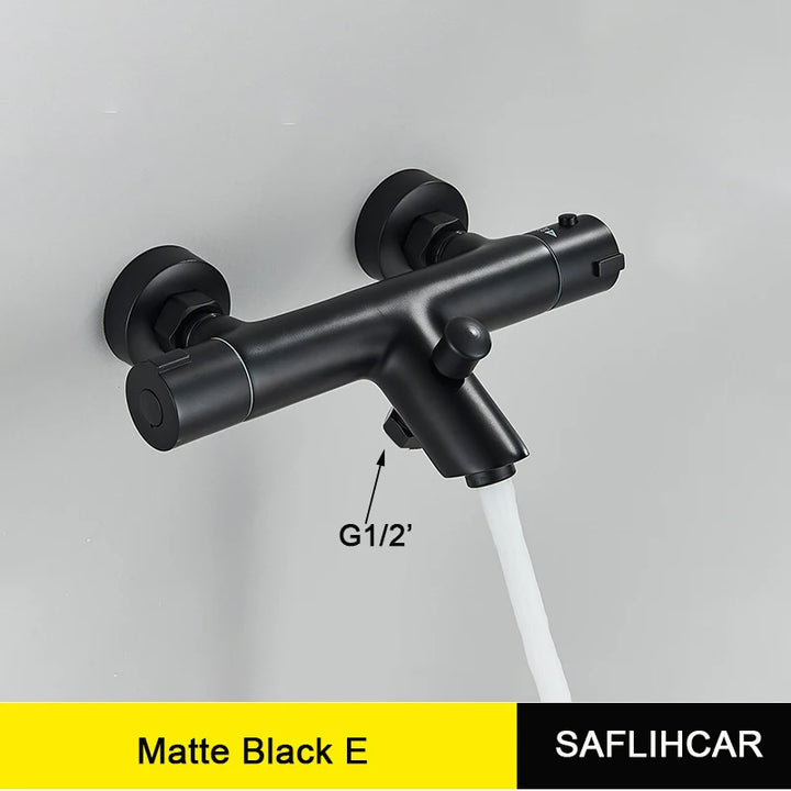 Pet-Black Thermostatic Bathroom Shower Faucet Dual Handle Bathtub Faucet Wall Mounted Mixer Tub Tap