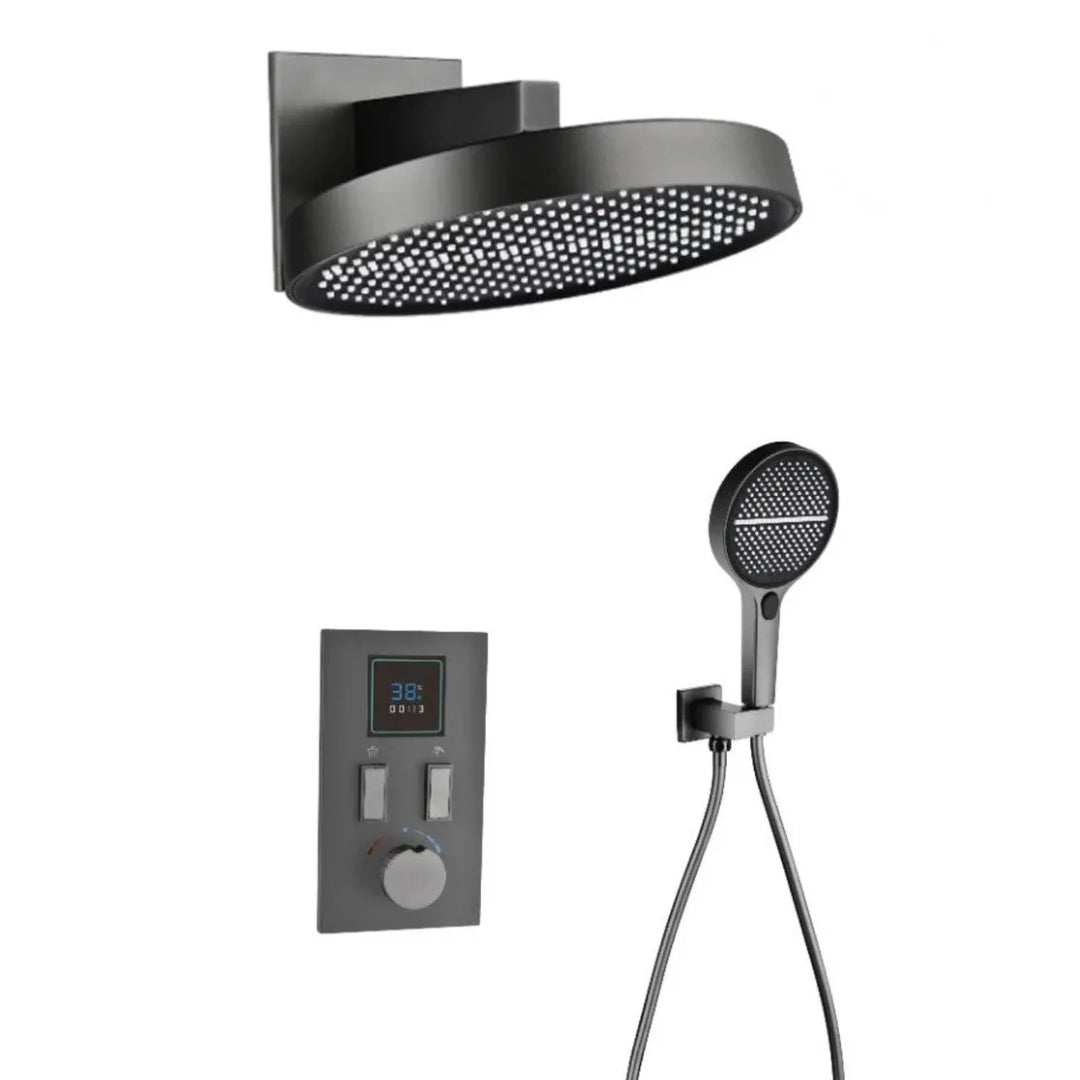 Smart Digital Display All Copper Wall Mounted Shower Set Waterfall Rain Bathroom