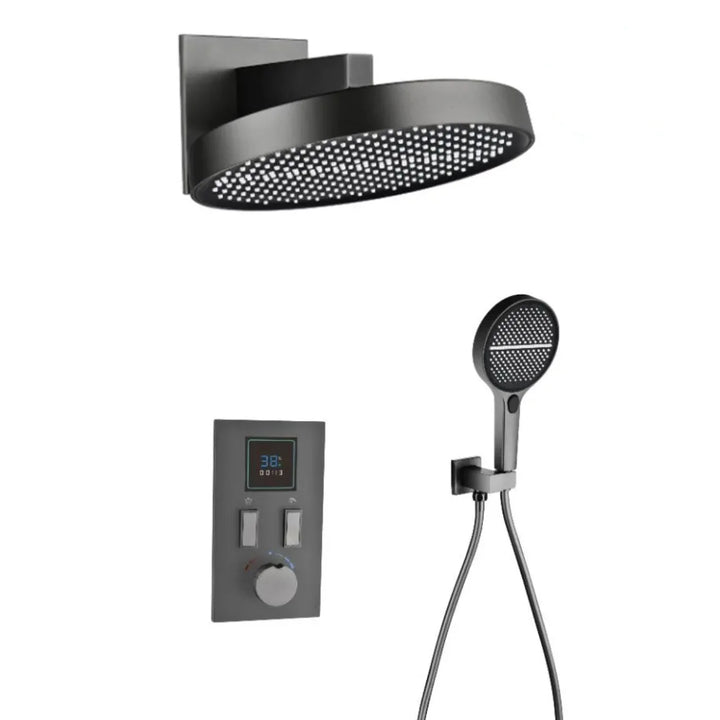 Smart Digital Display All Copper Wall Mounted Shower Set Waterfall Rain Bathroom