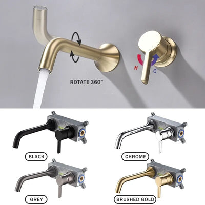 Modern wall mounted single lever handle bathroom faucet