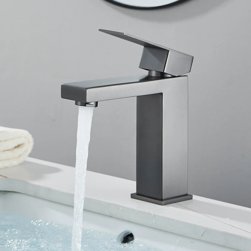 CARRE-Bathroom Faucet Deck Mount Basin Sink Taps Hot Cold Water Mixers Single Handle Tap Washbasin Crane Short/Tall