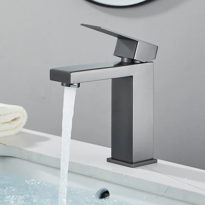 CARRE-Bathroom Faucet Deck Mount Basin Sink Taps Hot Cold Water Mixers Single Handle Tap Washbasin Crane Short/Tall