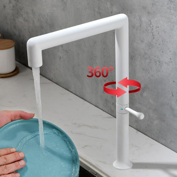 White Matte Euro design clean sleek modern kitchen faucet