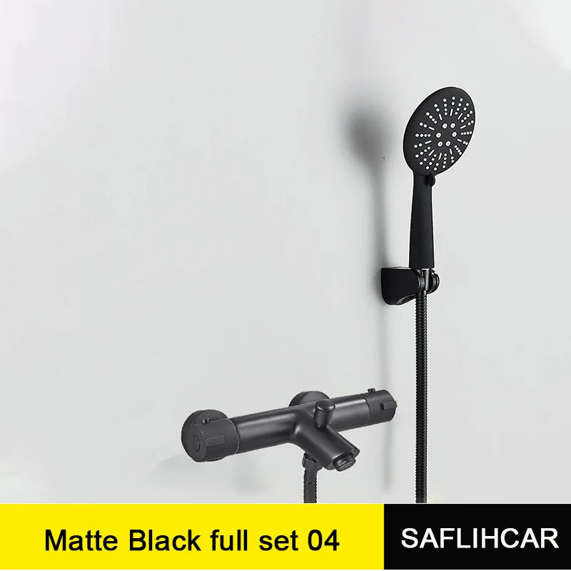 Pet-Black Thermostatic Bathroom Shower Faucet Dual Handle Bathtub Faucet Wall Mounted Mixer Tub Tap