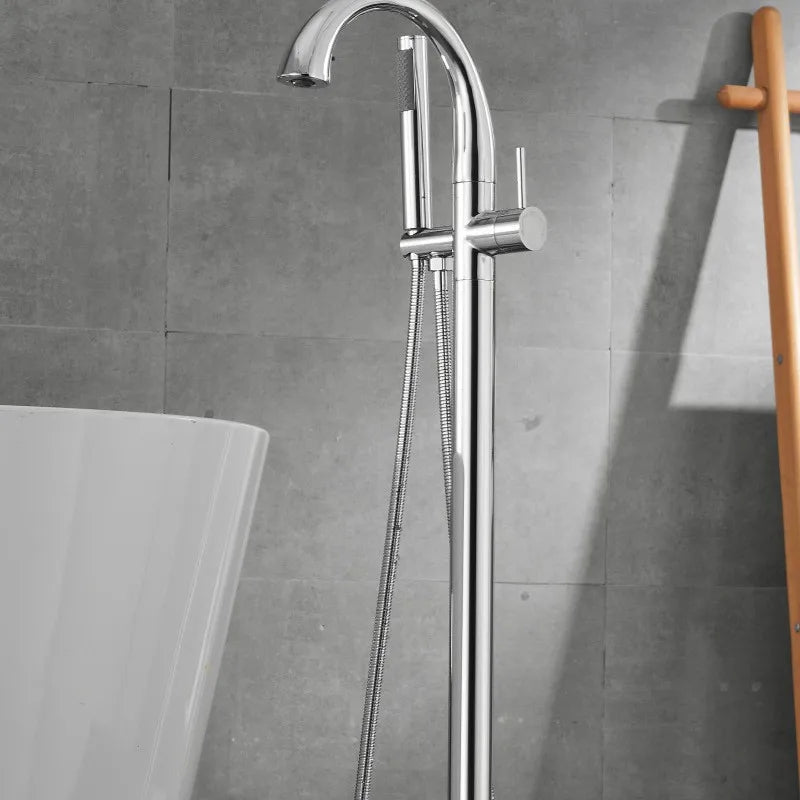 Mossberg-Single Handle Dual Control Floor Standing Freestanding Bath Shower Mixer Tap Chrome Black Brushed Gold for Pedestal  Bathtub
