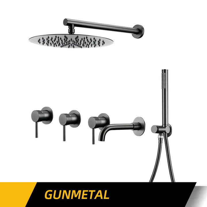 Round 3 way volumen control rain -hand spray and tub spout shower kit