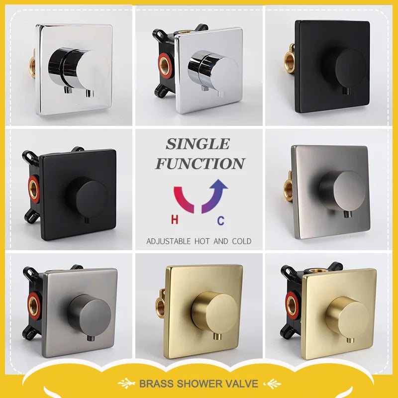 Single Function Mixer Water Tap Bathroom Water Faucets Shower Diverter Valve Black Gold Chrome Round Solid Brass Concealed