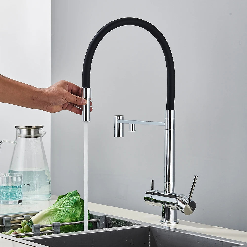 Brazilia-Faucet Chrome Deck Mounted Kitchen Mixer Tap 360 Rotate Drinking Sink Tap Water Purification Tap Crane For Kitche