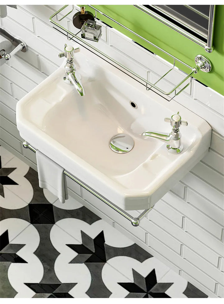 Fairfax II Wall Mounted Victorian ceramic sink with hot & cold seperate and towel holder