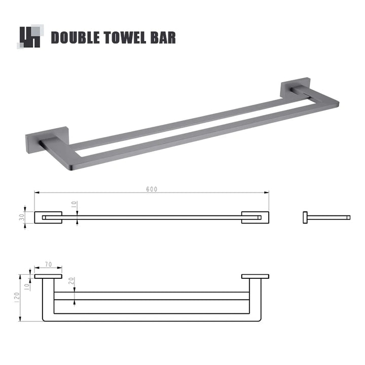 Gunmetal Stainless Steel Bathroom Hardware Towel Rack Toilet Paper Holder,Toilet Brush,Robe Hook Towel Bar Holder Grey Stainless