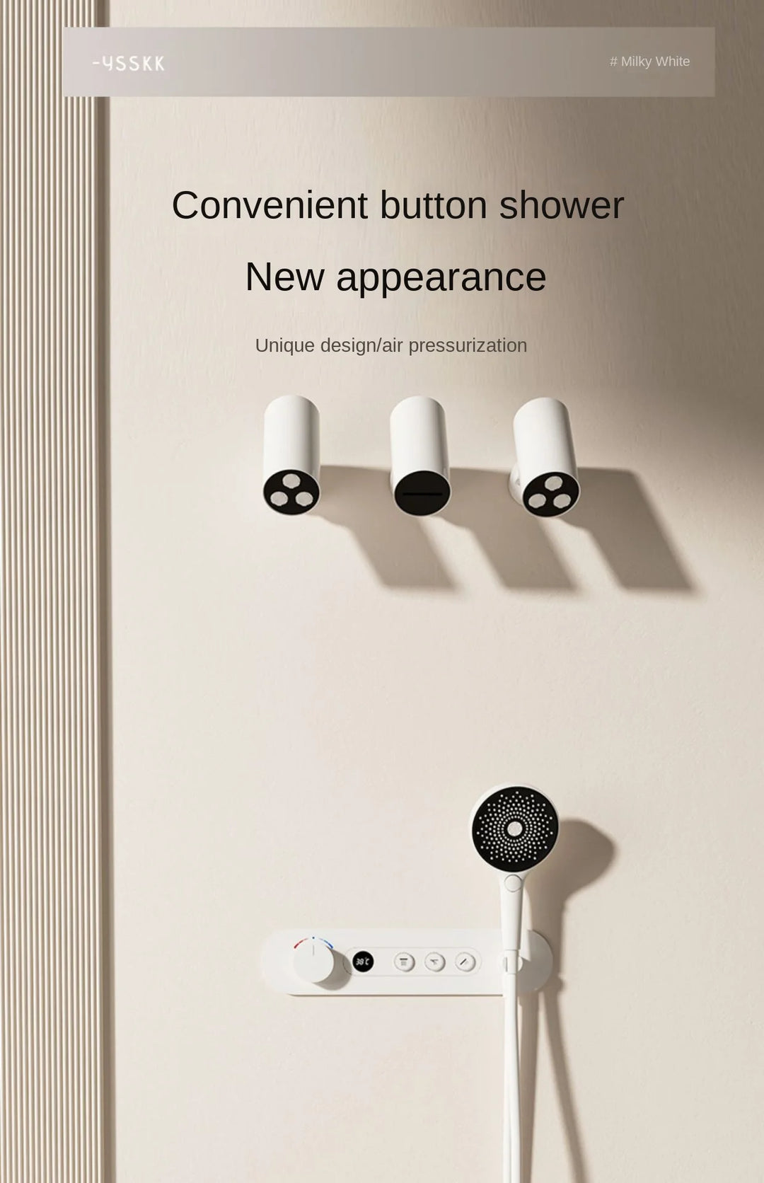 Aston-Constant Temperature White Embedded Wall-Mounted Rainfall Shower System with Intelligent Digital Display