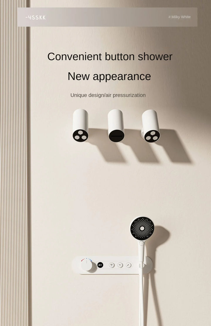Aston-Constant Temperature White Embedded Wall-Mounted Rainfall Shower System with Intelligent Digital Display