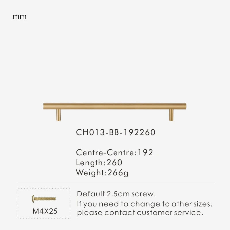 Nurlin Solid Brass Round Rod T-shaped Cabinet Handle Extended Long Wardrobe Drawer Refrigerator Kitchen door Pull Furniture