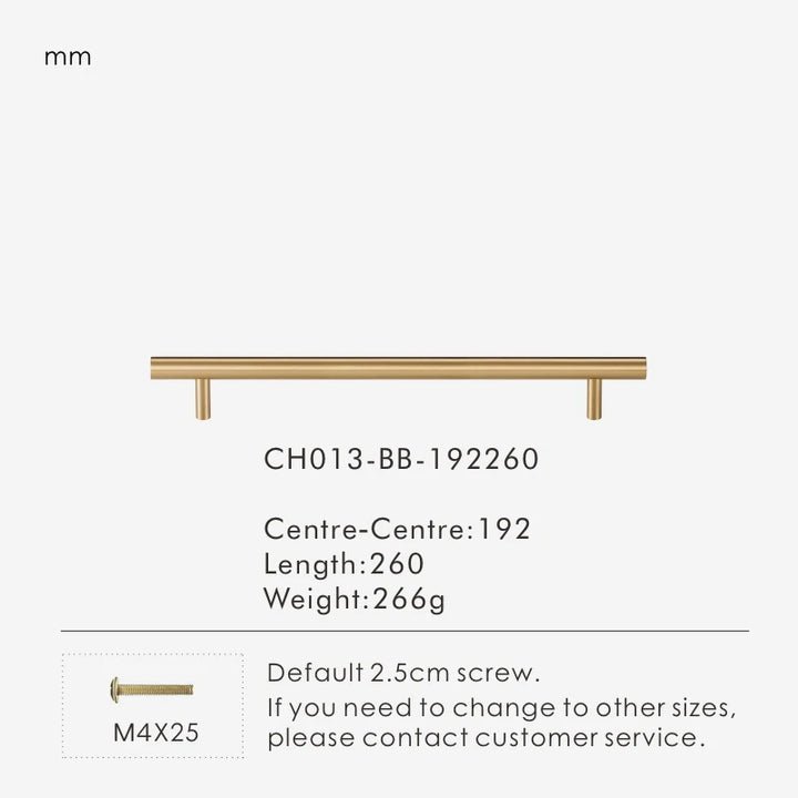 Nurlin Solid Brass Round Rod T-shaped Cabinet Handle Extended Long Wardrobe Drawer Refrigerator Kitchen door Pull Furniture