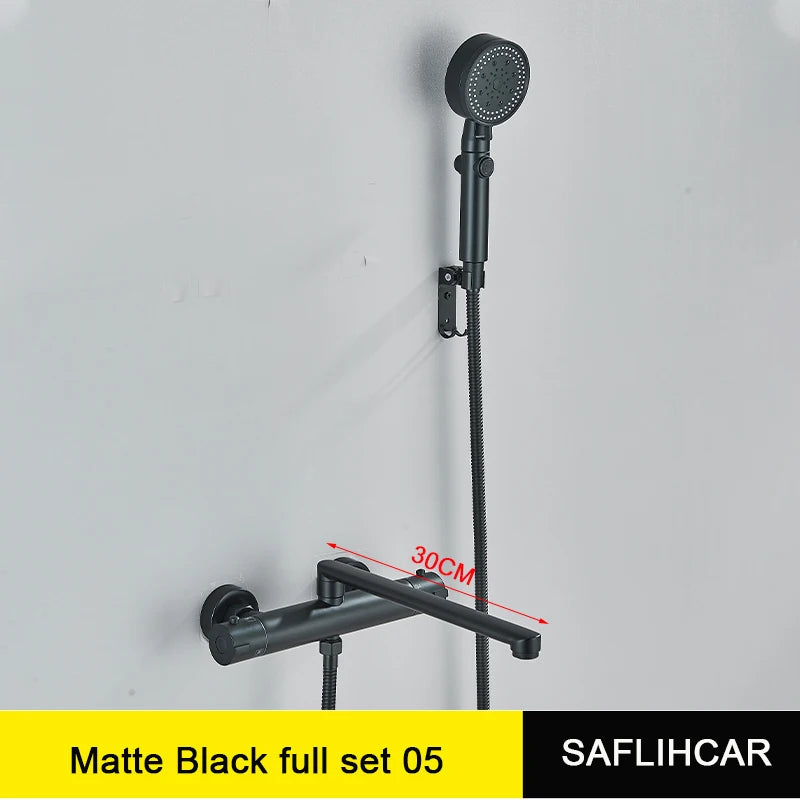 Pet-Black Thermostatic Bathroom Shower Faucet Dual Handle Bathtub Faucet Wall Mounted Mixer Tub Tap