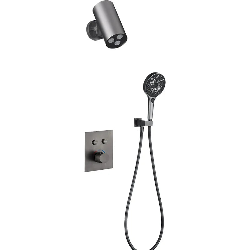 Aston-Camera Wall Mounted Thermostatic Shower Set Gunmetal Grey All Copper Concealed Rain Shower Head