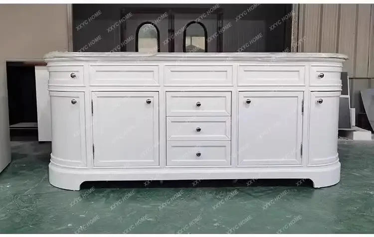 White Victorian American oak bathroom cabinet combination bathroom floor-to-ceiling marble washstand European solid wood