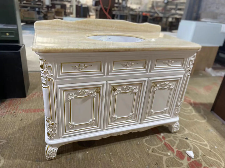 Custom Victorian Luxury Classic Solid Wood Floating Furniture Bathroom Vanity Mirror Cabinet with Sink