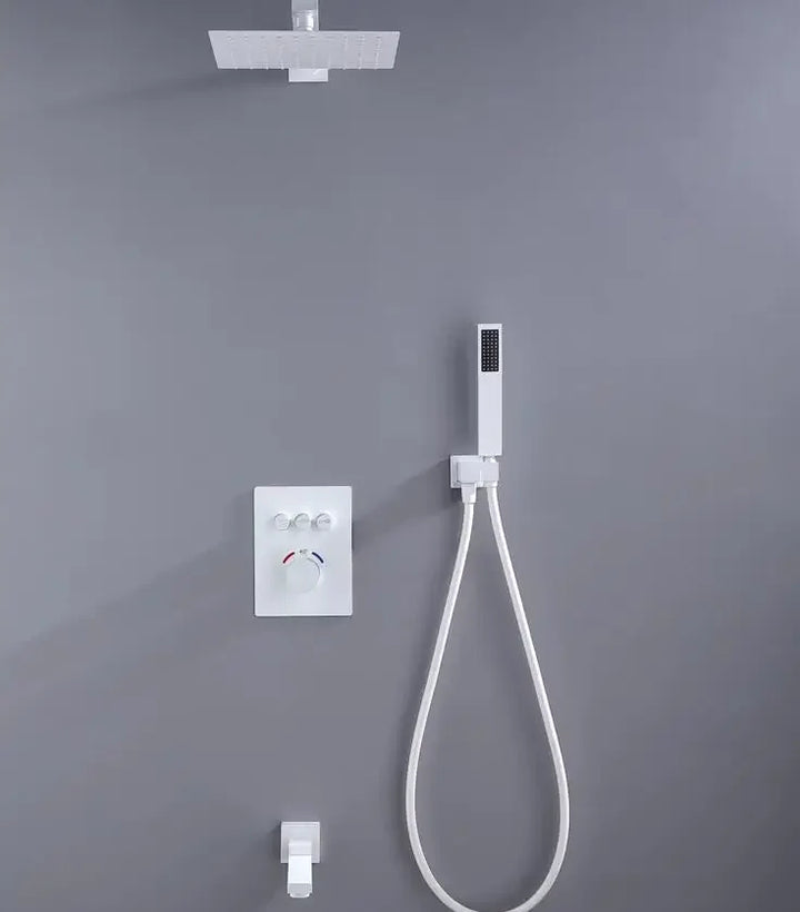 White color square Rain Shower Head 3 wayThermostatic Bath 10 inch Shower Set Wall Mounted thermostatic shower set IS609