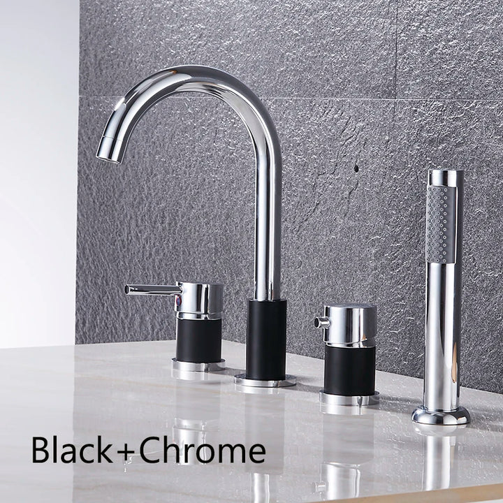 Romano- Deck Mounted 4 holes Roman Bathtub Faucet Set with Handheld Shower Tub Faucet Hot and Cold Water Mixer