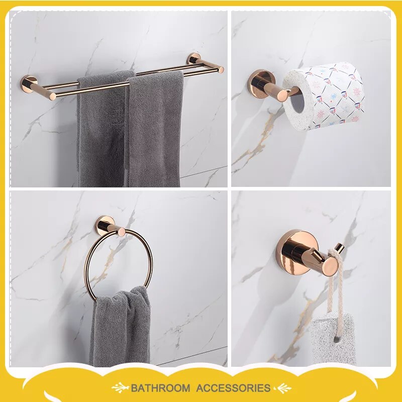 Round rose gold polished bathroom accessories set