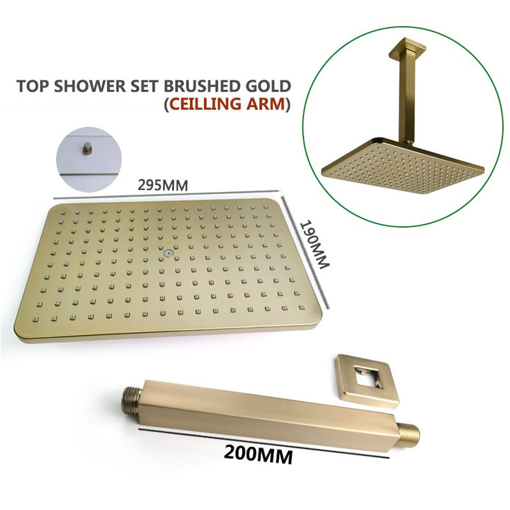 Chrome-Black-Brushed Gold  CSA -Modern rectangular 12x12"  rain head with  2 way function diverter completed shower kit