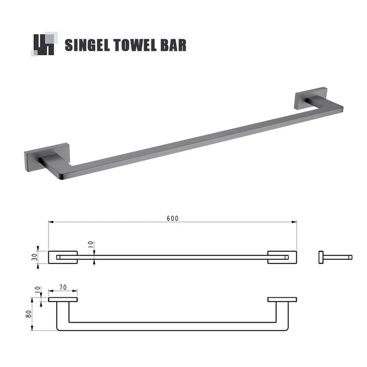 Gunmetal Stainless Steel Bathroom Hardware Towel Rack Toilet Paper Holder,Toilet Brush,Robe Hook Towel Bar Holder Grey Stainless