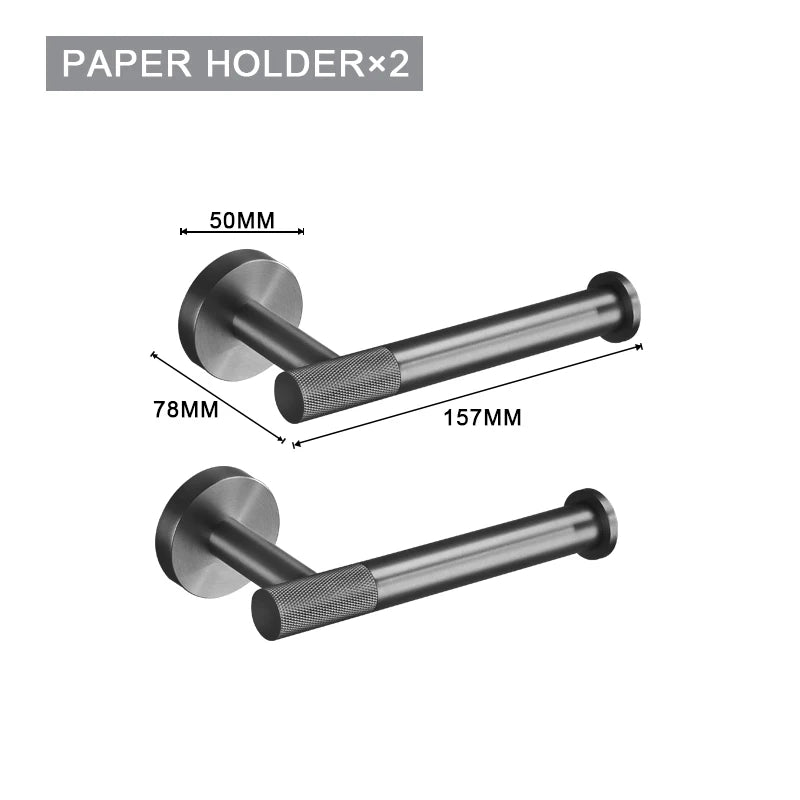 Grey Gun Metal Bathroom Hardware Set Accessories Kit Stainless Steel Round Wall Rack Hand Bar Toilet Roll Paper Holder Robe Towel Hook