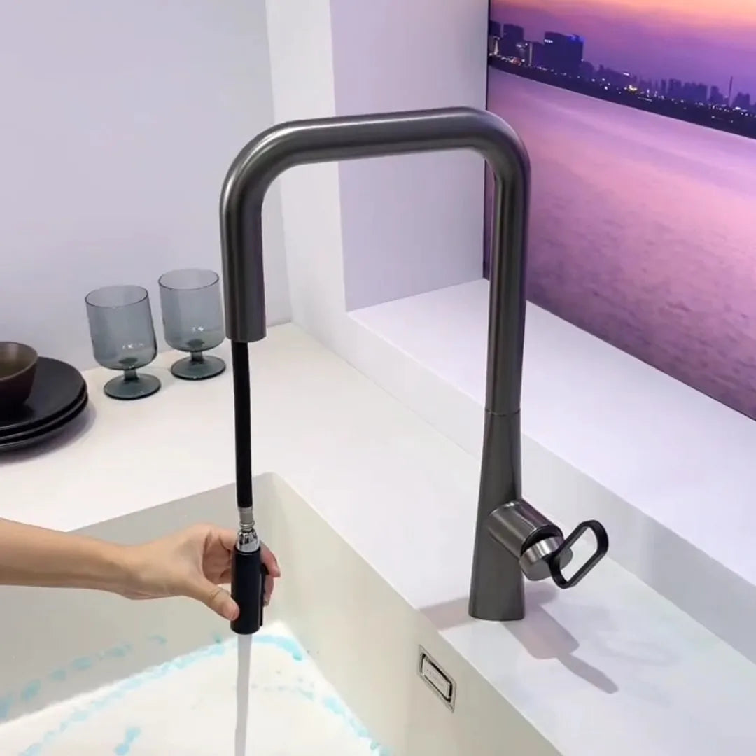 Serena-White Pull Out Kitchen Faucets Brass Lead Free Sink Faucets Sink Tap Rotating Spout Mixers Tap Hot Cold Water Crane Green