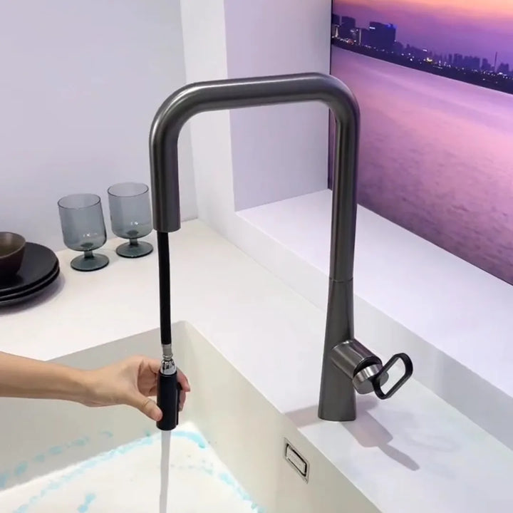 Serena-White Pull Out Kitchen Faucets Brass Lead Free Sink Faucets Sink Tap Rotating Spout Mixers Tap Hot Cold Water Crane Green