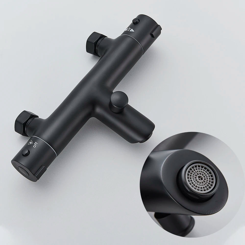 Pet-Black Thermostatic Bathroom Shower Faucet Dual Handle Bathtub Faucet Wall Mounted Mixer Tub Tap