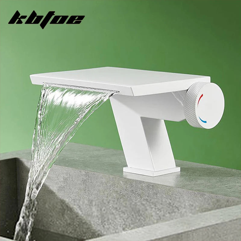 Doberman-Gun Gray/Brushed Gold Waterfall Basin Faucet Bathroom Cold Hot Knob Switch Toilet Sink Mixer Tap Deck Mounted Modern Vanity Tap