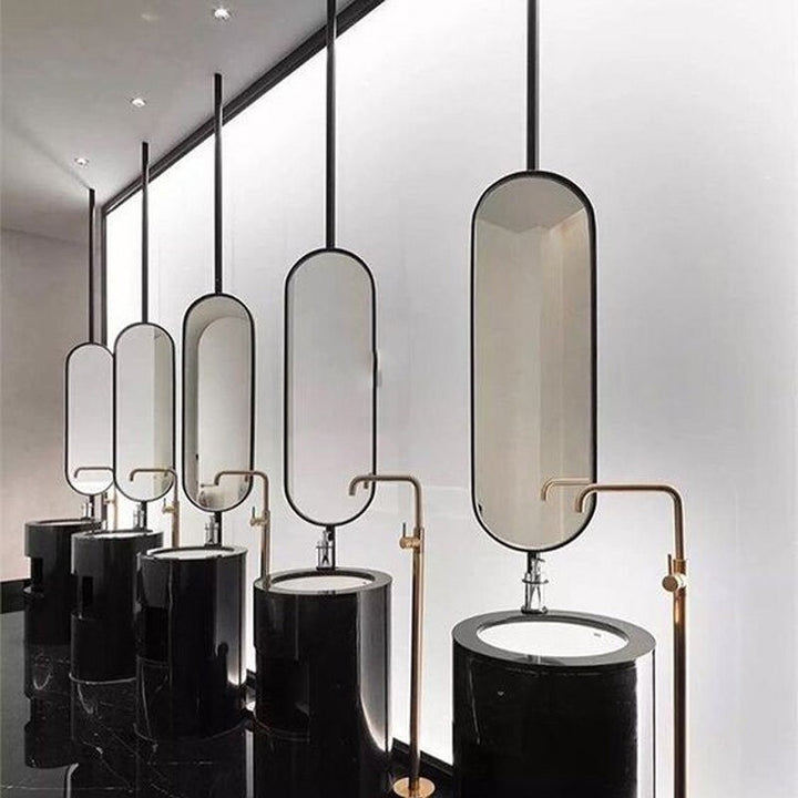 Stock Black Matte Oval ceiling mount pendant bathroom mirror NO LED