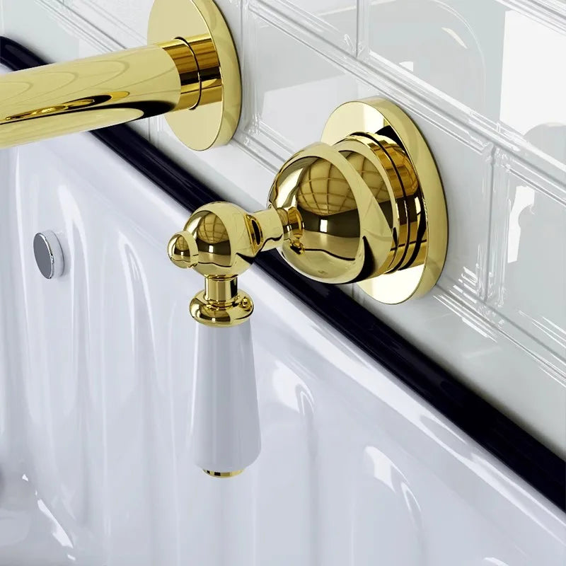 Chaplin-Victorian gold - chrome with porcelain single lever wall mounted bathroom faucet
