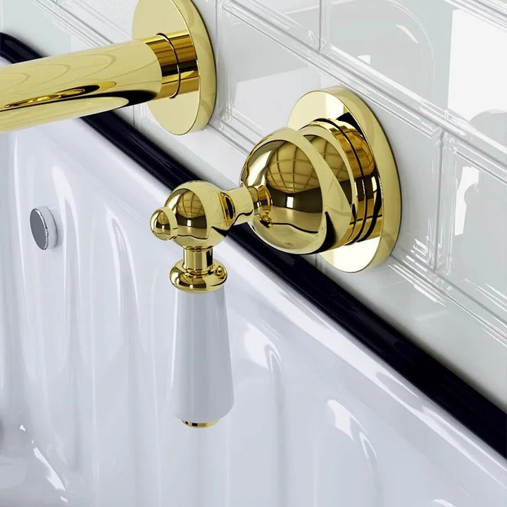 Chaplin-Victorian gold - chrome with porcelain single lever wall mounted bathroom faucet