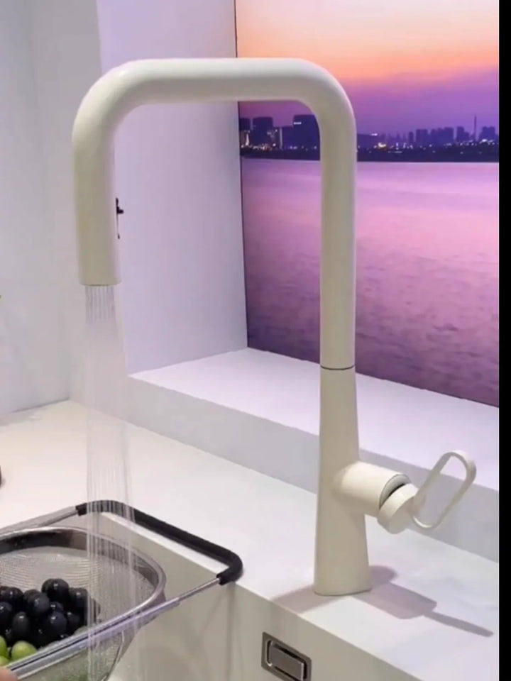 Serena-White Pull Out Kitchen Faucets Brass Lead Free Sink Faucets Sink Tap Rotating Spout Mixers Tap Hot Cold Water Crane Green