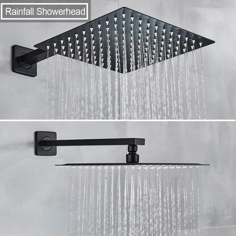 Black Square 3 way function diverter thermostatic shower with hand spray and 6 spa body jets shower set