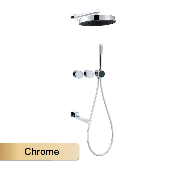 Lisboa II-Brass Shower System Simple Design Wall Mounted 2 Handle Hot & Cold Water 3 Function Bathroom Faucet
