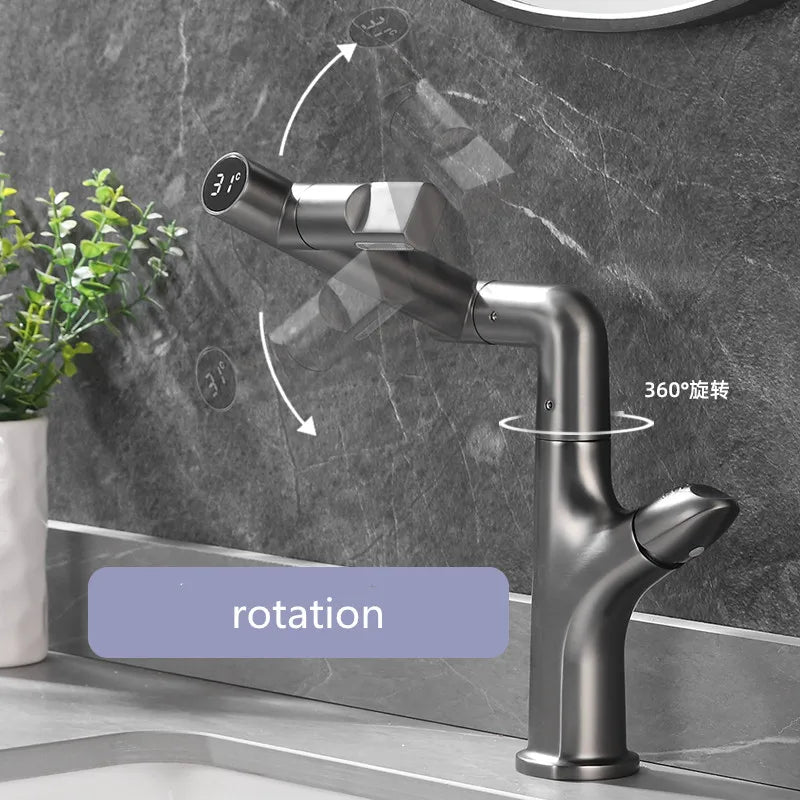 Modern Intelligent Digital Display LED Basin Faucet Bathroom 360° Rotation Wash Hot and Cold Water Sink Mixer Taps Kitchen Tap