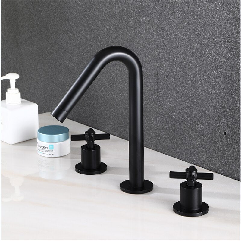 New 2023 Black with gold two tone 8" inch wide spread bathroom faucet